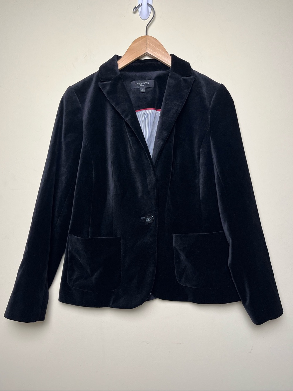 Talbots Black Velvet Single Button Blazer Jacket Women’s Size 6 Career Office